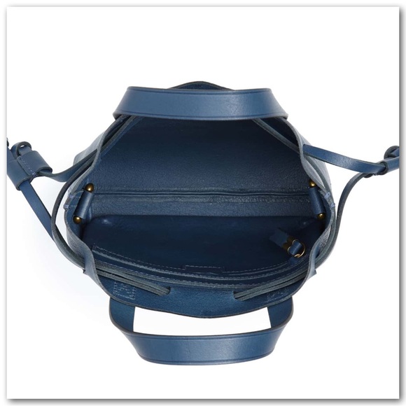 Madewell Blue Leather Crossbody Drawstring Bucket Mini Transport Bag - Picture 4 of 11